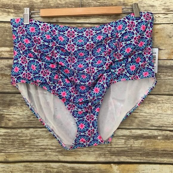 NEWTorrid Tile Print Ruched High Waist Swim Bottom - Picture 2 of 4